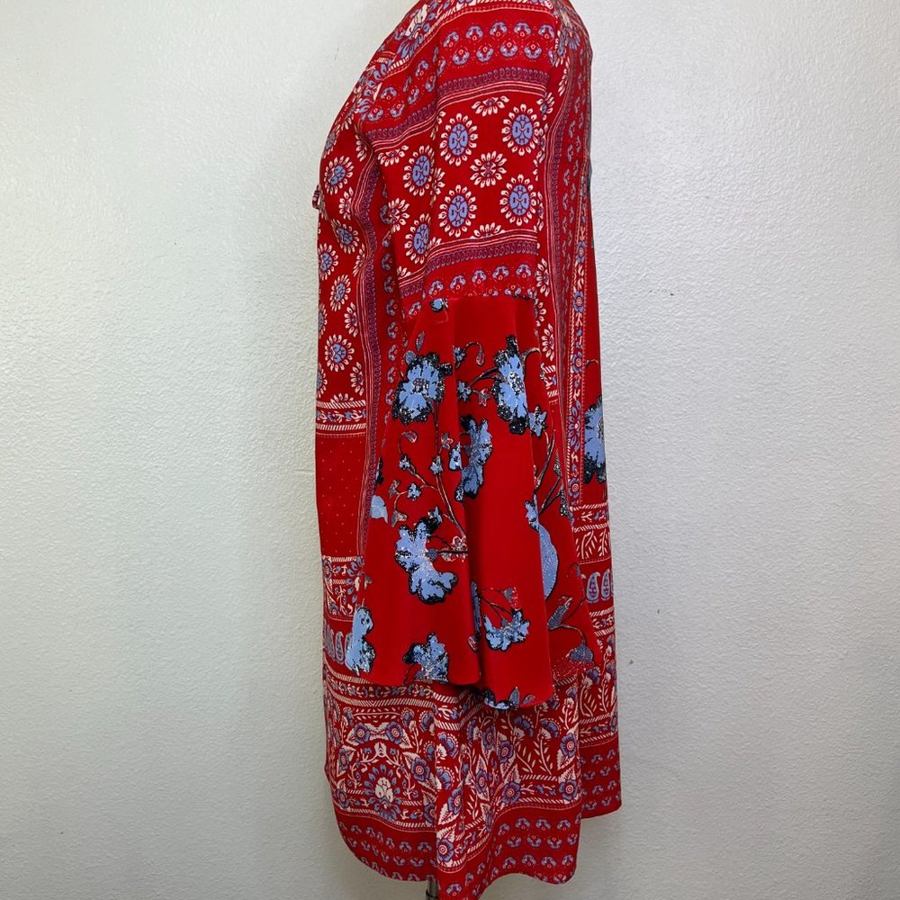 ANTHROPOLOGIE Vanessa Virginia Isabelle Red Silk Floral Bell Sleeves Size 2 - Picture 4 of 9